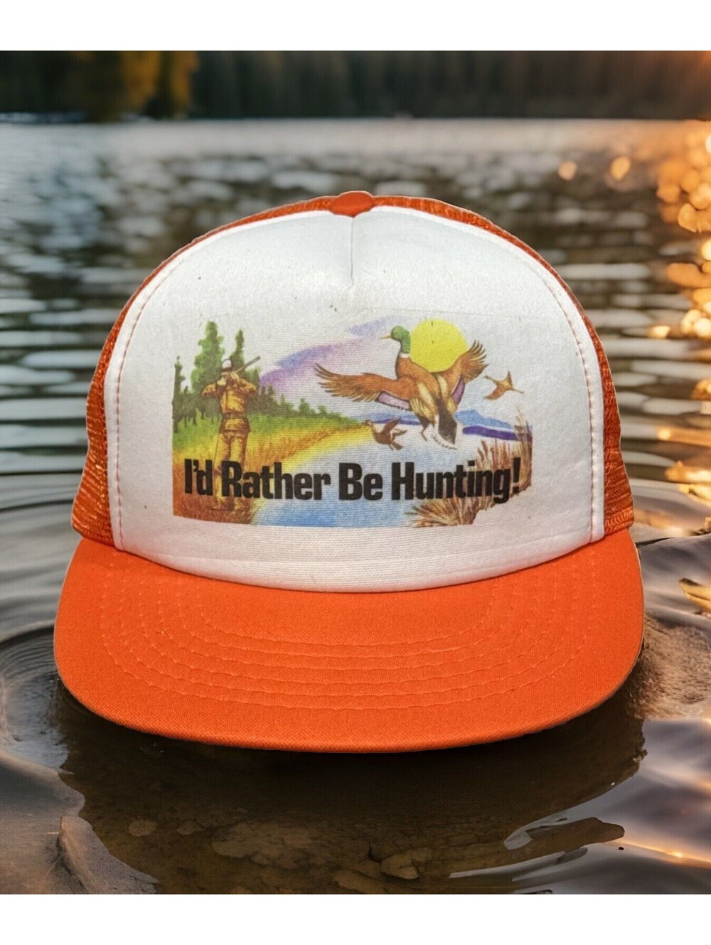 I’d Rather Be Duck Hunting Mallard Pump Pond Shotgun Mesh Snapback Baseball Cap